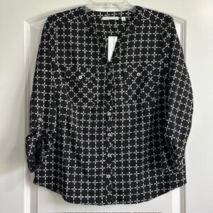 NWT Notations Women's 3/4 Button Up Sleeve Blouse Sz M